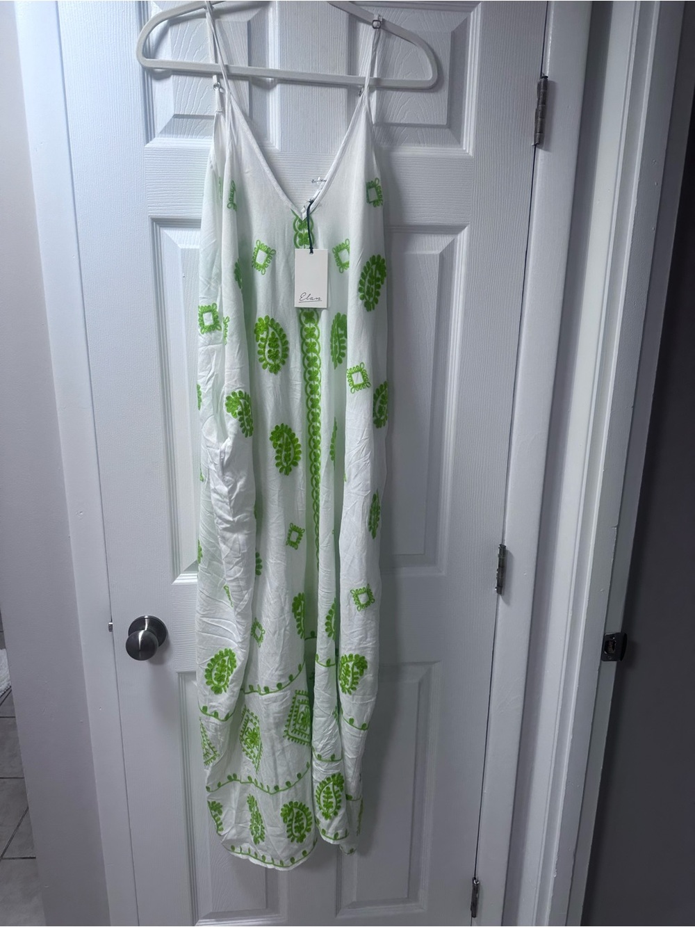 Elan White Dress with Lime Green Print - Lightweight Sundress